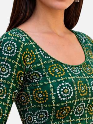 Green spandex bandani printed stretchable readymade saree blouse 5