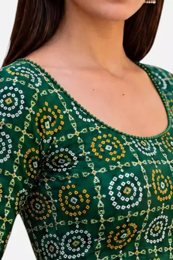 Green spandex bandani printed stretchable readymade saree blouse