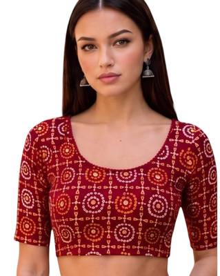 Maroon spandex bandani printed stretchable readymade saree blouse 1