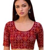 Maroon spandex bandani printed stretchable readymade saree blouse