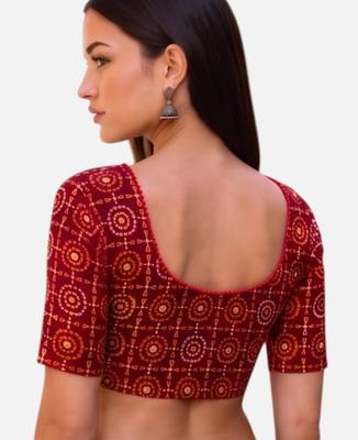 Maroon spandex bandani printed stretchable readymade saree blouse 2