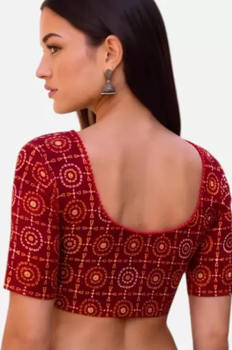 Maroon spandex bandani printed stretchable readymade saree blouse