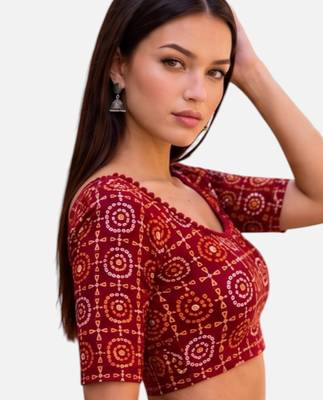 Maroon spandex bandani printed stretchable readymade saree blouse 3