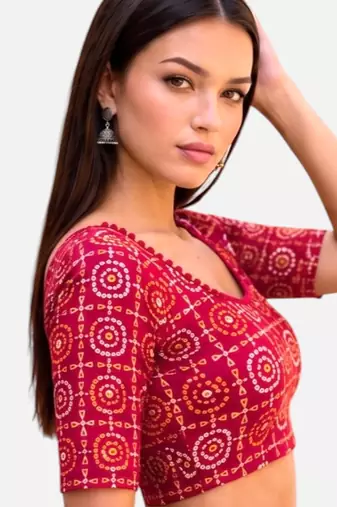 Rani spandex bandani printed stretchable readymade saree blouse