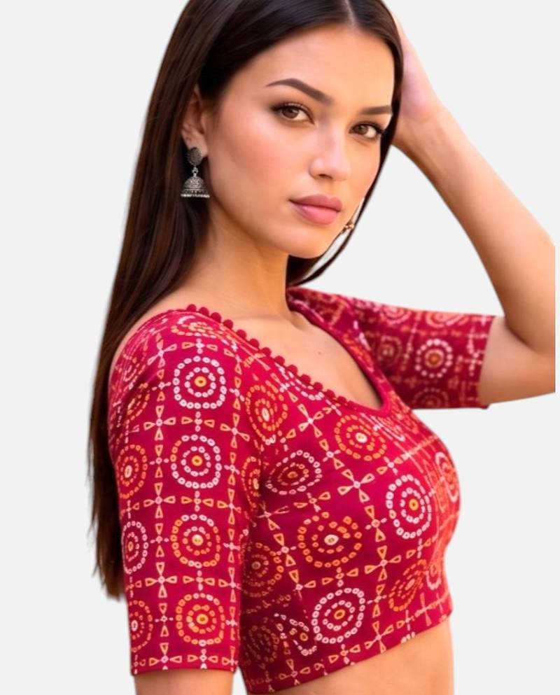 Rani spandex bandani printed stretchable readymade saree blouse