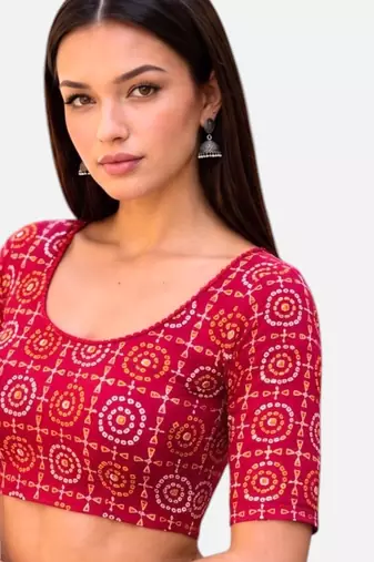 Rani spandex bandani printed stretchable readymade saree blouse