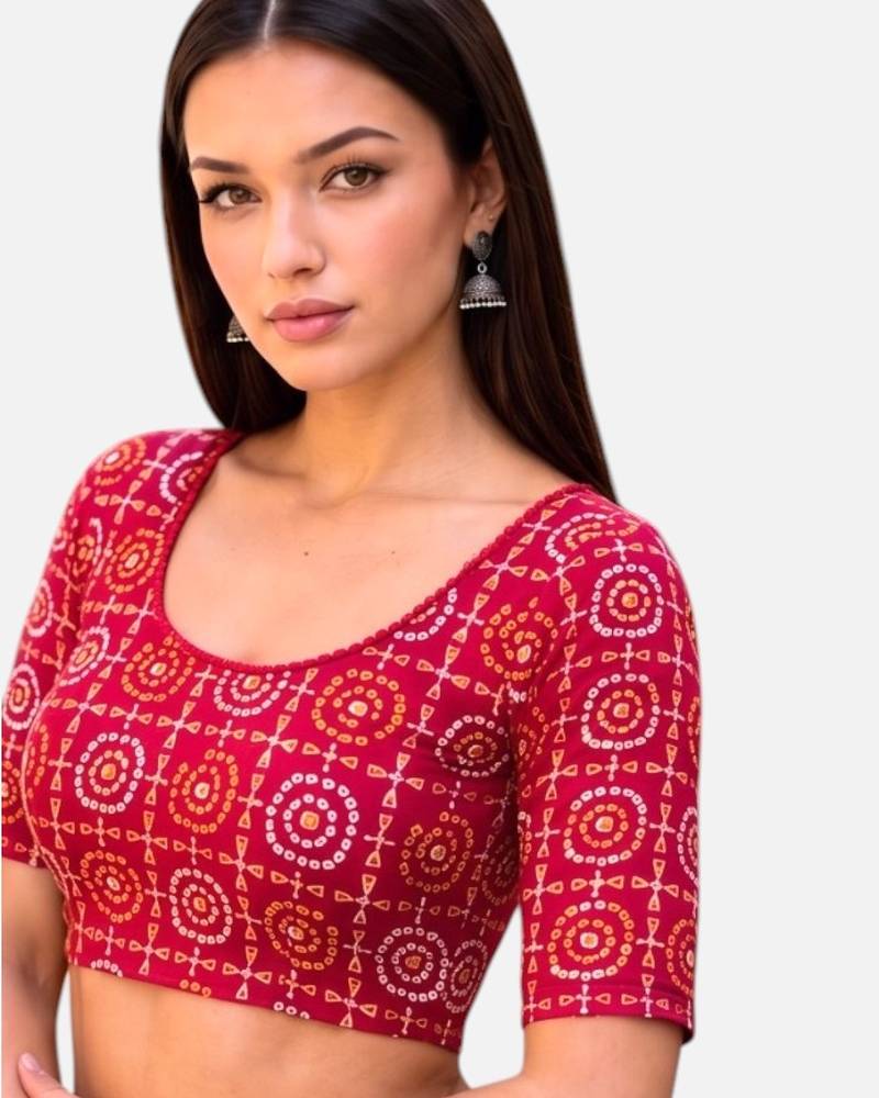 Rani spandex bandani printed stretchable readymade saree blouse