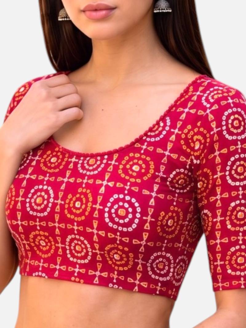 Rani spandex bandani printed stretchable readymade saree blouse