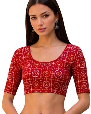 Red spandex bandani printed stretchable readymade saree blouse 1