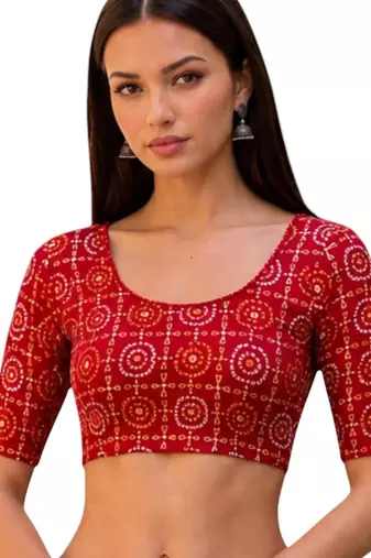 Red spandex bandani printed stretchable readymade saree blouse