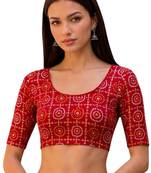 Red spandex bandani printed stretchable readymade saree blouse