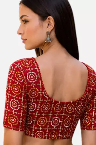 Red spandex bandani printed stretchable readymade saree blouse