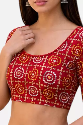 Red spandex bandani printed stretchable readymade saree blouse