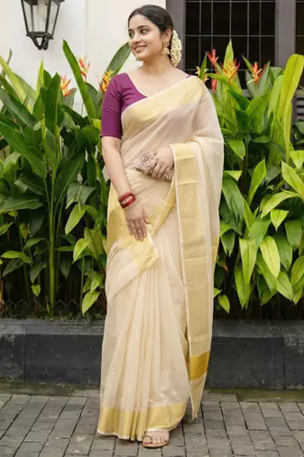 Zari Tissue Handloom Kasavu Saree