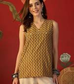 Mustard print cotton kurti