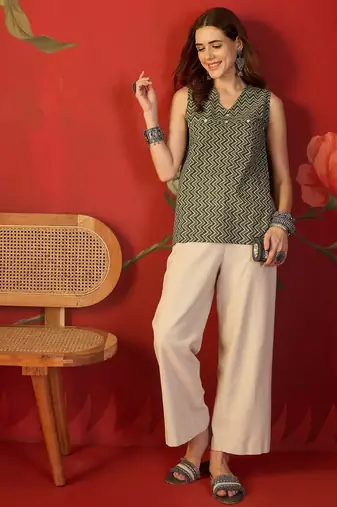 Green  print cotton kurti