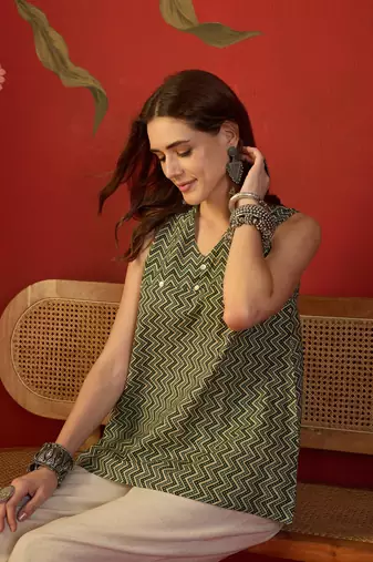 Green  print cotton kurti