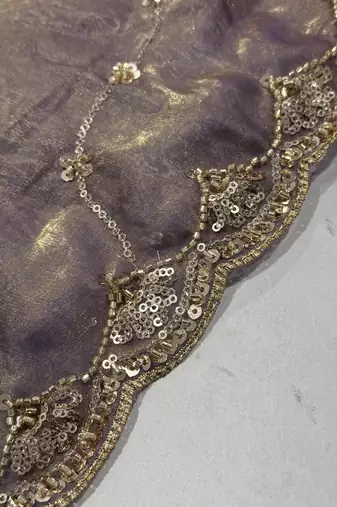 bewitching purple embroidery work with real bits work fendy satin indian saree with blouse