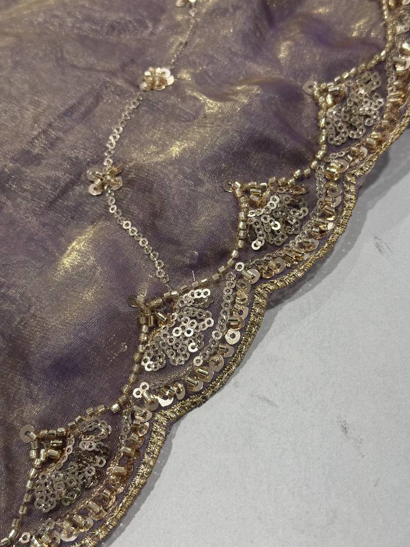 bewitching purple embroidery work with real bits work fendy satin indian saree with blouse