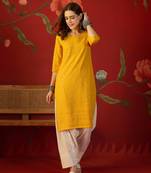 Mustard embroidered rayon kurti