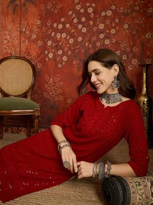 Maroon embroidered rayon kurti 4