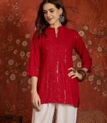 Fuchsia pink embroidered rayon kurti