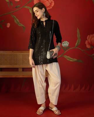 Black embroidered rayon kurti 1