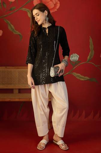 Black embroidered rayon kurti