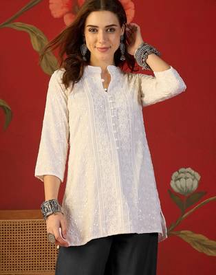 Off white embroidered rayon kurti 1