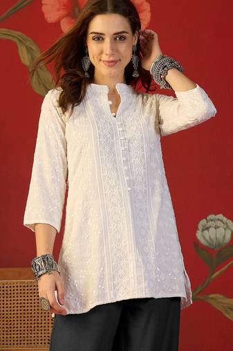 Off white embroidered rayon kurti