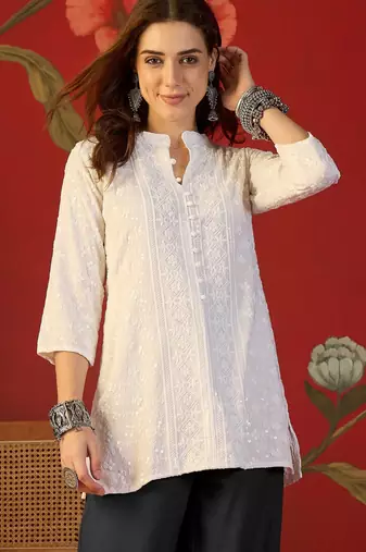 Off white embroidered rayon kurti