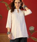Off white embroidered rayon kurti