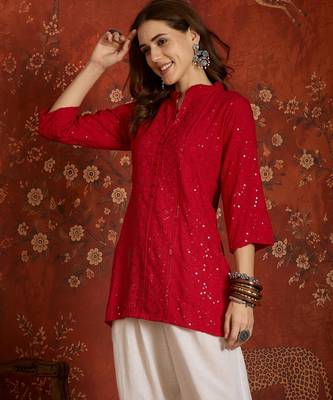 Fuchsia pink embroidered rayon kurti 2
