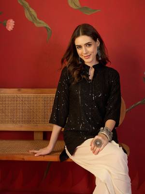 Black embroidered rayon kurti 2