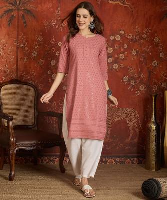 Pink embroidered rayon kurti 1
