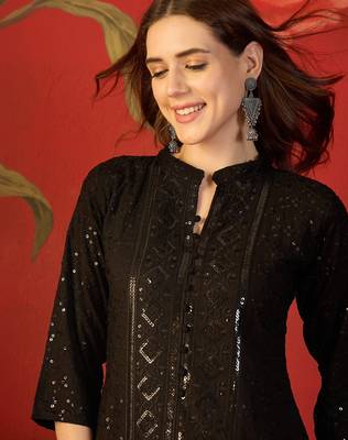 Black embroidered rayon kurti 3