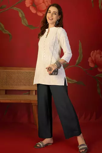 Off white embroidered rayon kurti