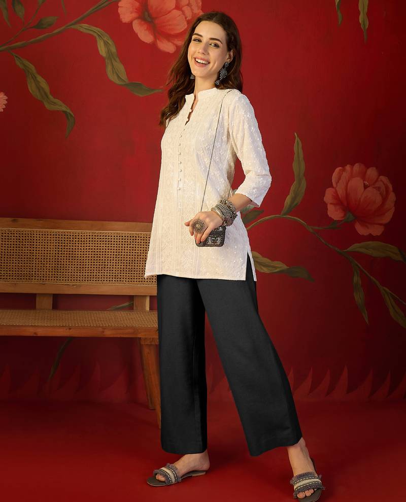 Off white embroidered rayon kurti