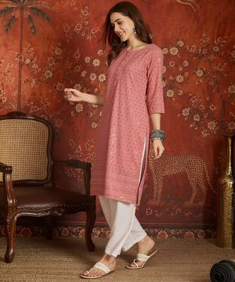 Pink embroidered rayon kurti 2