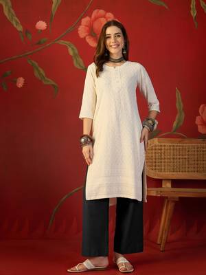 Off white embroidered rayon kurti 1