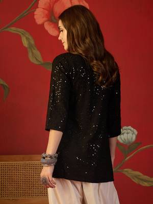 Black embroidered rayon kurti 4