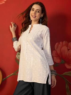 Off white embroidered rayon kurti 4