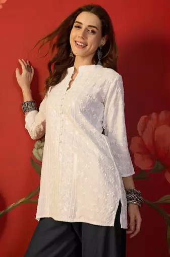 Off white embroidered rayon kurti