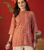 Peach embroidered rayon kurti