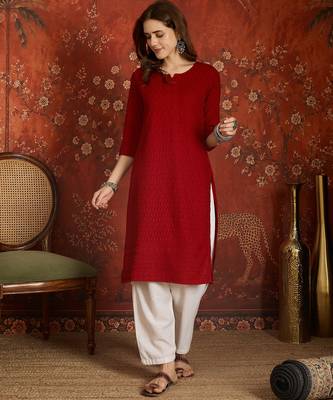 Maroon embroidered  rayon kurti 1