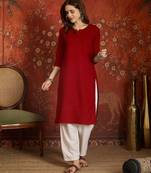 Maroon embroidered  rayon kurti