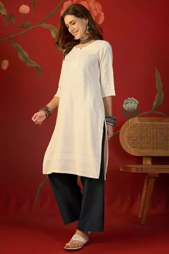 Off white embroidered rayon kurti