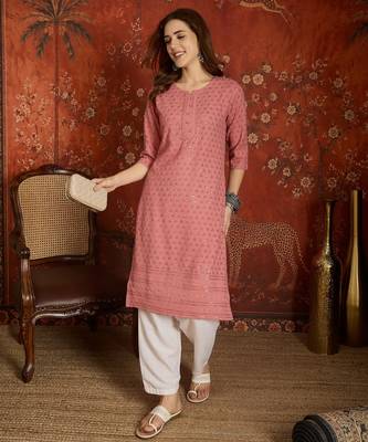 Pink embroidered rayon kurti 3