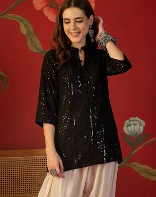 Black embroidered rayon kurti 5