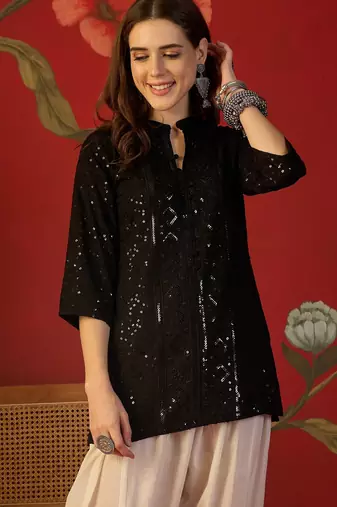Black embroidered rayon kurti